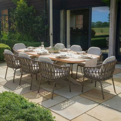 Sicily 8 Seat Rectangular Table with Rope Chairs - Cafe Frame-Latte Cushions