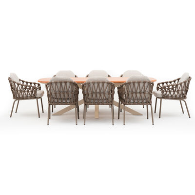 Sicily 8 Seat Rectangular Table with Rope Chairs - Cafe Frame-Latte Cushions