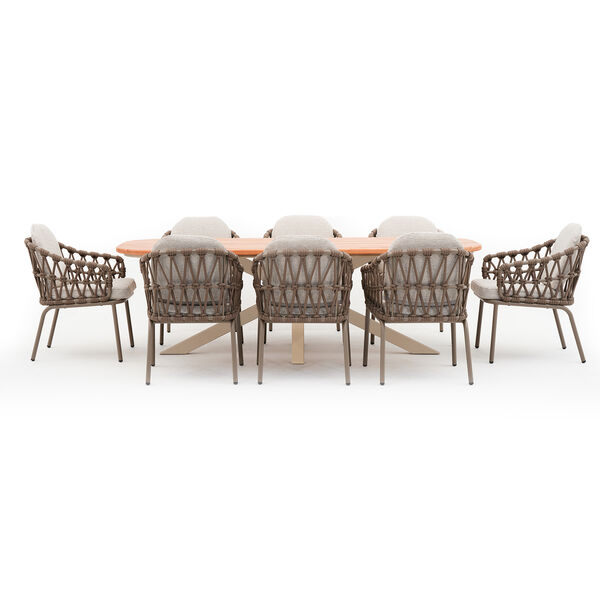 Sicily 8 Seat Rectangular Table with Rope Chairs - Cafe Frame-Latte Cushions