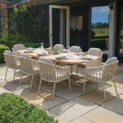 Sicily 8 Seat Rectangular Table with Rope Chairs - Latte Frame/Latte Cushions