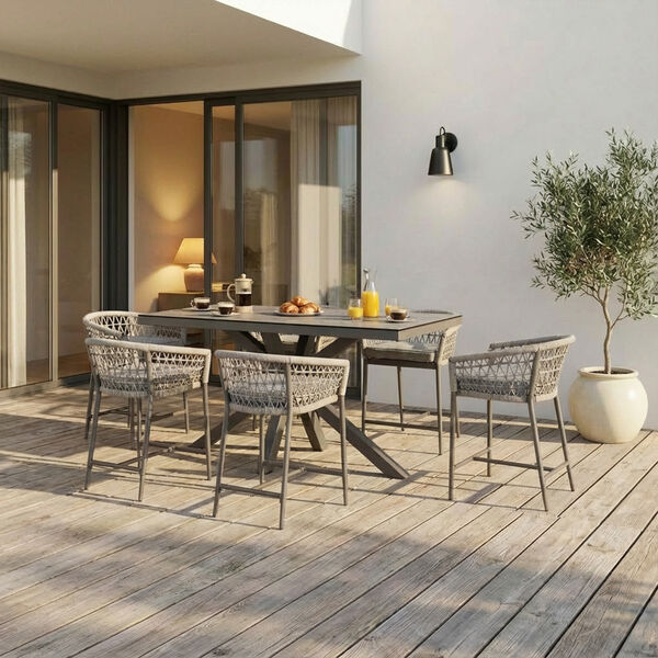Monaco 6 Seat Low Bar Table - Cool Linen