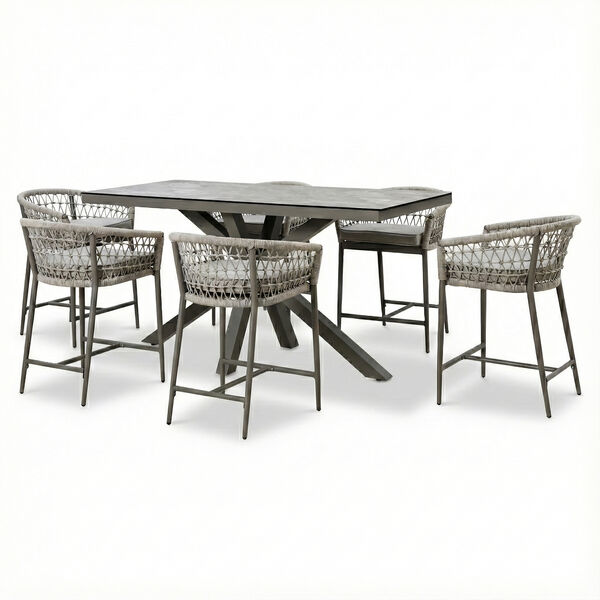 Monaco 6 Seat Low Bar Table - Cool Linen