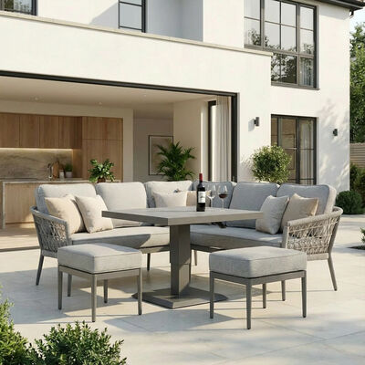 Monaco Square Corner Dining Set with Rising Table - Cool Linen