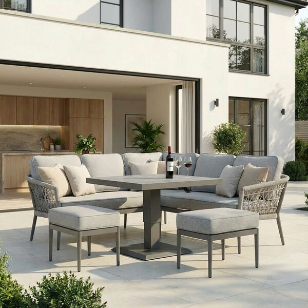 Monaco Square Corner Dining Set with Rising Table - Cool Linen