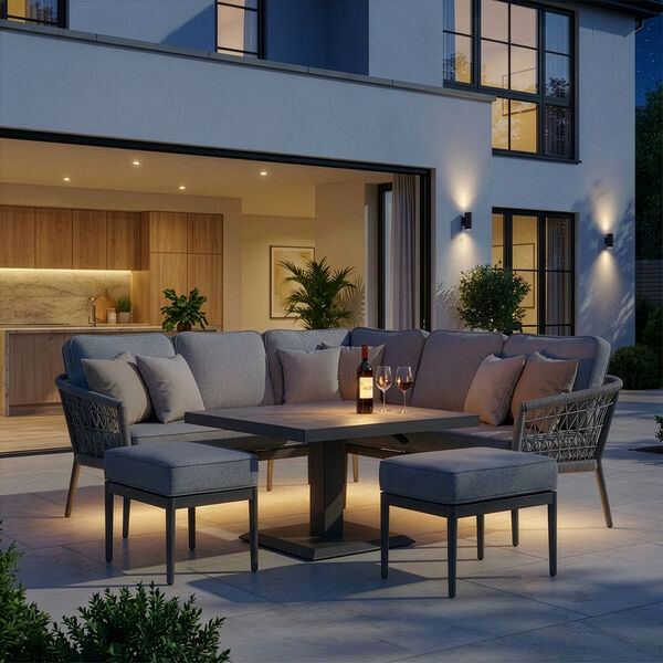 Monaco Square Corner Dining Set with Rising Table - Cool Linen