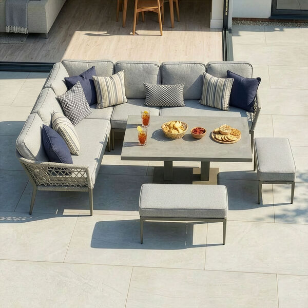 Monaco Rectangular Corner Dining Set with Rising Table - Cool Linen