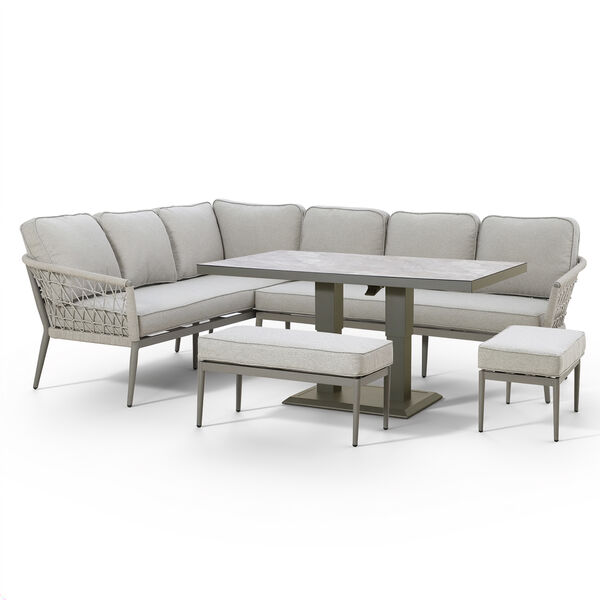 Monaco Rectangular Corner Dining Set with Rising Table - Cool Linen