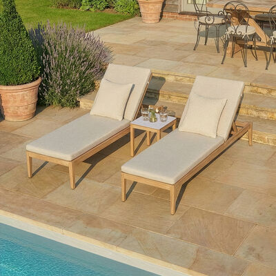 Burford Sunlounger Set with Side Table and SeasonSure Cushions-  Almond