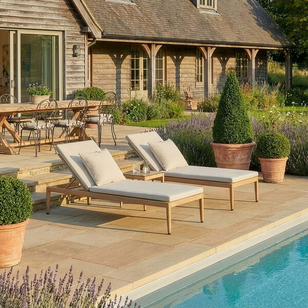 Burford Sunlounger Set with Side Table and SeasonSure Cushions-  Almond