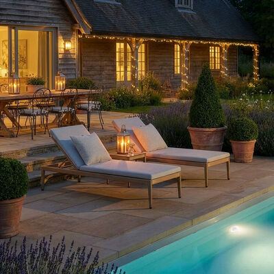 Burford Sunlounger Set with Side Table and SeasonSure Cushions-  Almond