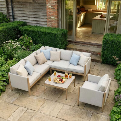 Burford Small Corner Sofa Set  with Arm Chair and SeasonSure Cushions - Almond