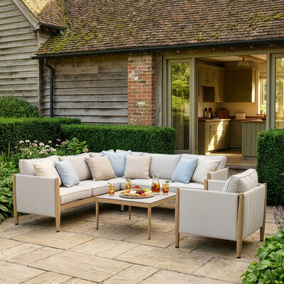 Burford Small Corner Sofa Set  with Arm Chair and SeasonSure Cushions - Almond