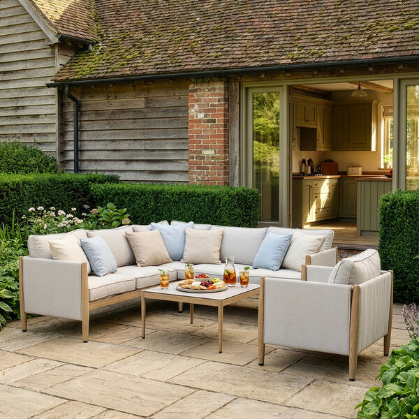 Burford Small Corner Sofa Set  with Arm Chair and SeasonSure Cushions - Almond