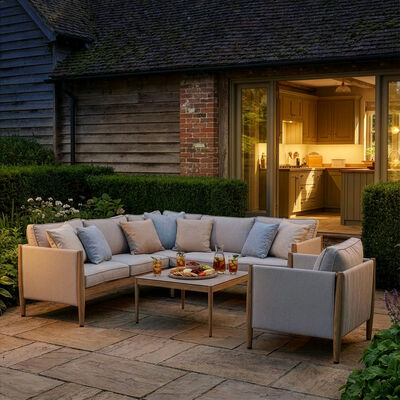 Burford Small Corner Sofa Set  with Arm Chair and SeasonSure Cushions - Almond