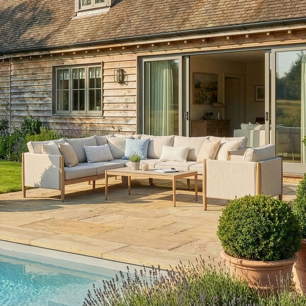 Burford Large Corner Sofa Set with Arm Chair and  SeasonSure Cushions - Almond