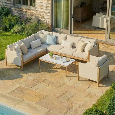 Burford Large Corner Sofa Set with Arm Chair and  SeasonSure Cushions - Almond