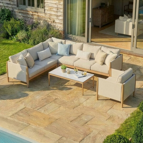 Burford Large Corner Sofa Set with Arm Chair and  SeasonSure Cushions - Almond