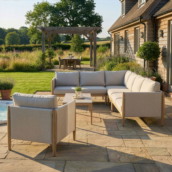 Burford Large Corner Sofa Set with Arm Chair and  SeasonSure Cushions - Almond