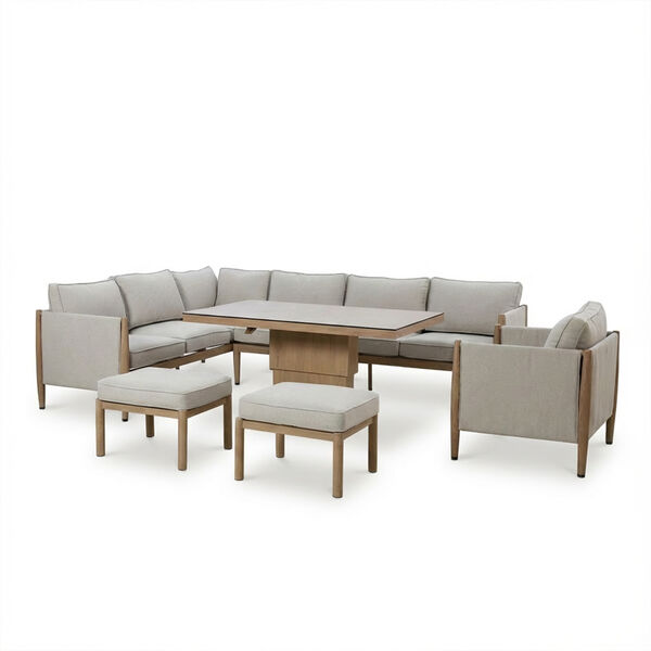 Burford Large Corner Sofa Set with Rising Table and Armchair with SeasonSure Cushions - Almond
