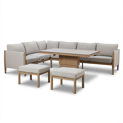 Burford Large Corner Sofa Set with Rising Table and SeasonSure Cushions - Almond