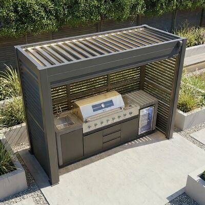 Como Free Standing BBQ Shelter with LED Lights - with Back Panel Side Louvre annd Blind- Grey