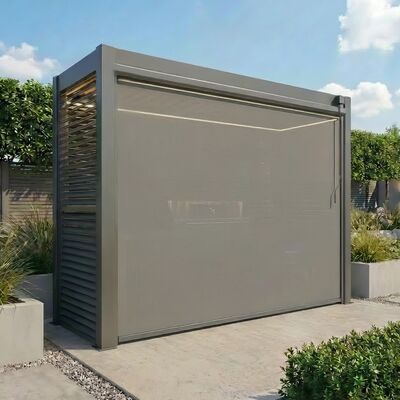 Como Free Standing BBQ Shelter with LED Lights - with Back Panel Side Louvre annd Blind- Grey