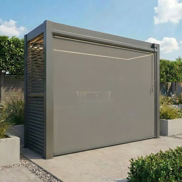 Como Free Standing BBQ Shelter with LED Lights - with Back Panel Side Louvre annd Blind- Grey