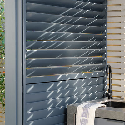 Como Free Standing BBQ Shelter with LED Lights - with Back Panel Side Louvre annd Blind- Grey