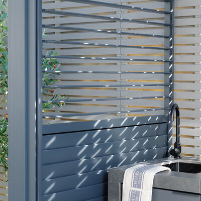 Como Free Standing BBQ Shelter with LED Lights - with Back Panel Side Louvre annd Blind- Grey