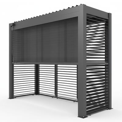 Como Free Standing BBQ Shelter with LED Lights - with Back Panel Side Louvre annd Blind- Grey