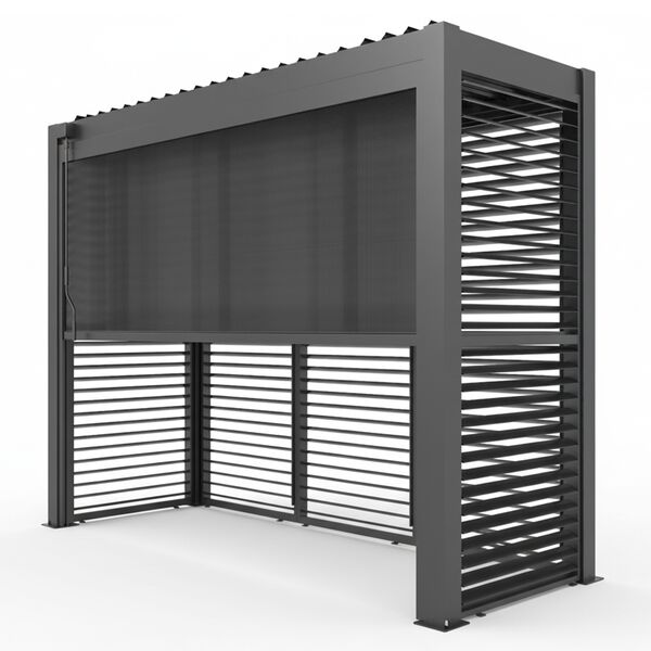 Como Free Standing BBQ Shelter with LED Lights - with Back Panel Side Louvre annd Blind- Grey