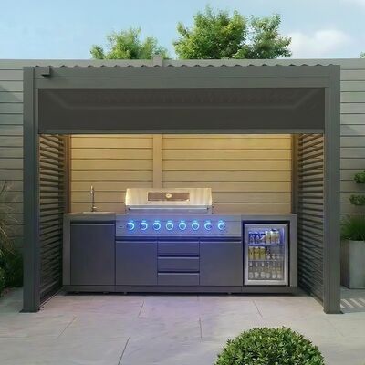 Como Free Standing BBQ Shelter with LED Lights - Side Louvre and Blind - Grey