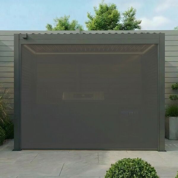 Como Free Standing BBQ Shelter with LED Lights - Side Louvre and Blind - Grey
