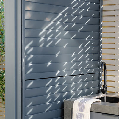 Como Free Standing BBQ Shelter with LED Lights - Side Louvre and Blind - Grey