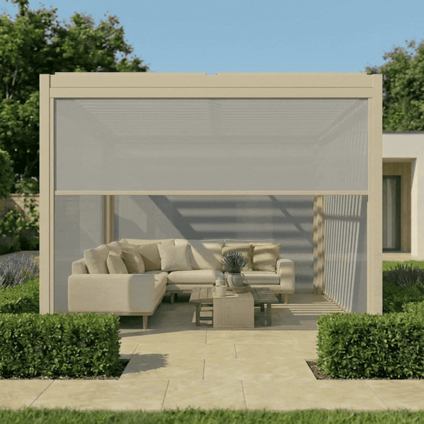Como Pergola Drop Screen 370x218 / Textilene Latte / Zip Blind