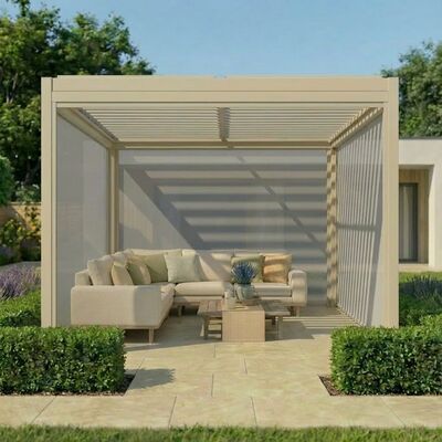 Como Pergola Drop Screen 370x218 / Textilene Latte / Zip Blind