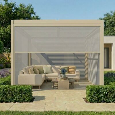 Como Pergola Drop Screen 370x218 / Textilene Latte / Zip Blind