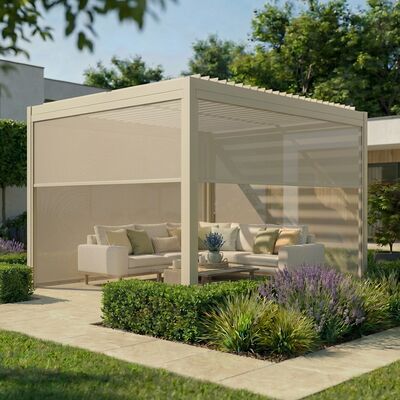 Como Pergola Drop Screen 370x218 / Textilene Latte / Zip Blind