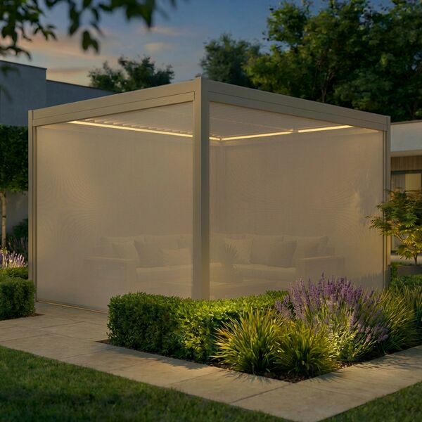 Como Pergola Drop Screen 370x218 / Textilene Latte / Zip Blind