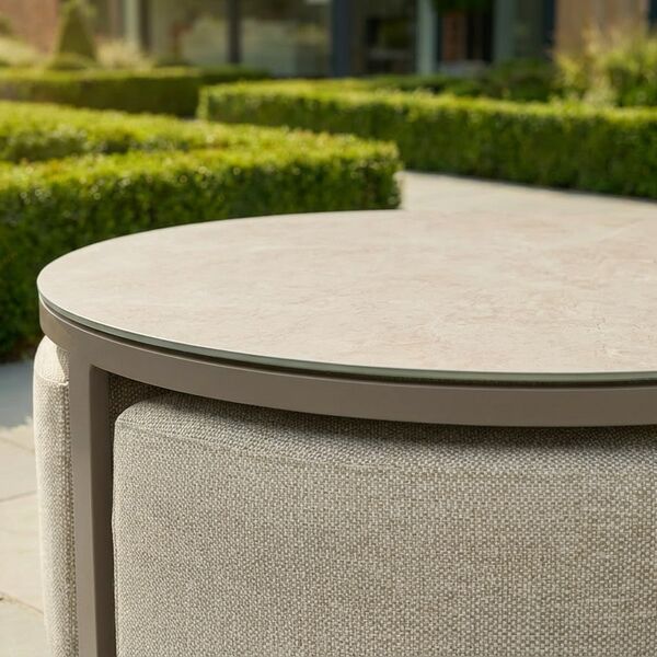 Maze Round Coffee Table With x3 Footstools - Latte