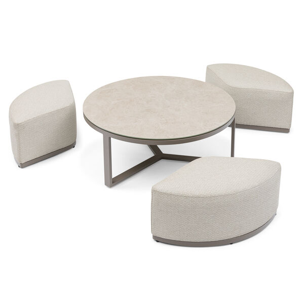 Maze Round Coffee Table With x3 Footstools - Latte