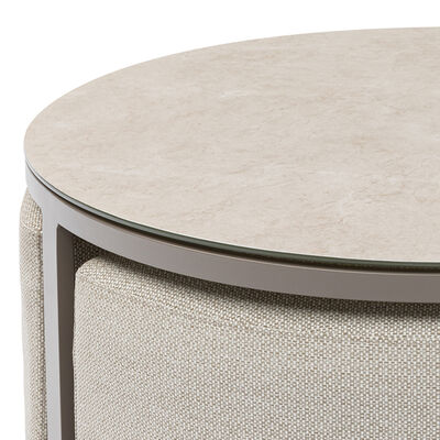 Maze Round Coffee Table With x3 Footstools - Latte