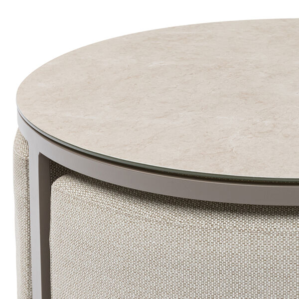 Maze Round Coffee Table With x3 Footstools - Latte