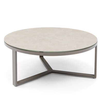 Maze Round Coffee Table With x3 Footstools - Latte