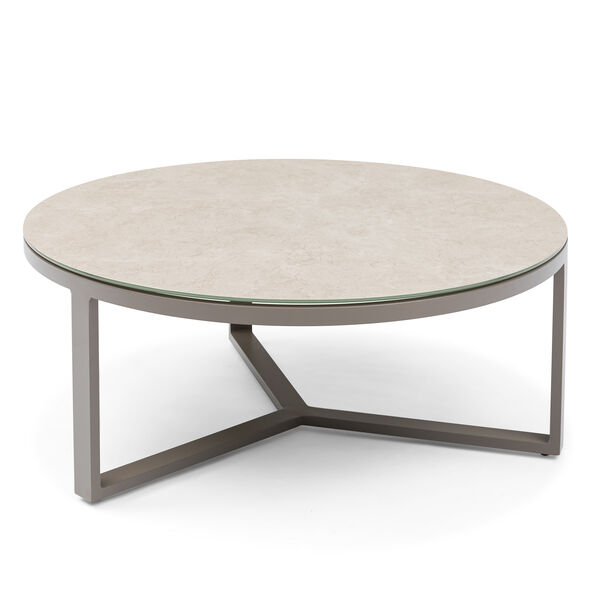 Maze Round Coffee Table With x3 Footstools - Latte