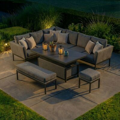 Pulse Rectangular Corner Dining Set with Rising Table - Zinc Grey