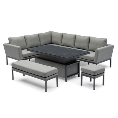 Pulse Rectangular Corner Dining Set with Rising Table - Zinc Grey