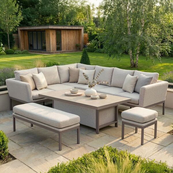 Pulse Rectangular Corner Dining Set with Rising Table - Latte
