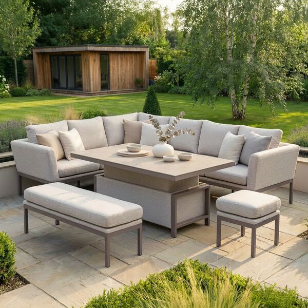 Pulse Rectangular Corner Dining Set with Rising Table - Latte