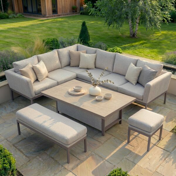Pulse Rectangular Corner Dining Set with Rising Table - Latte